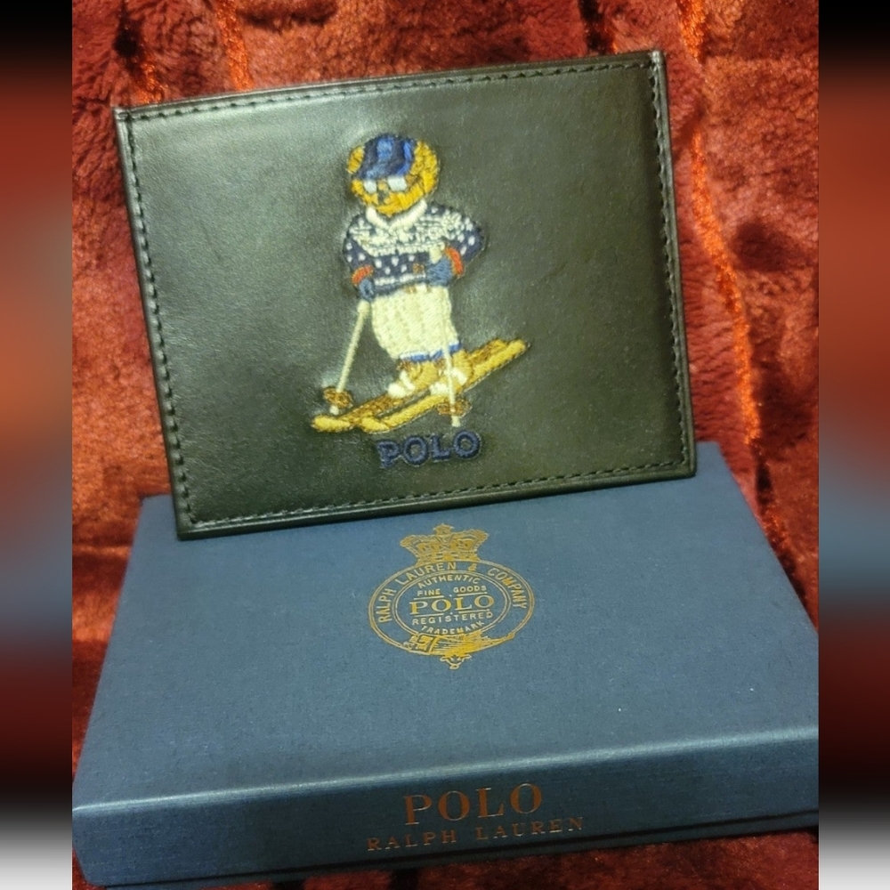 NWT-Ralph Lauren Polo Iconic "Skiing Polo Bear" Credit Card Holder-Black-Limited